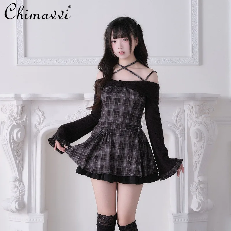 

Original Japanese Subculture Skirt Set Spring New Mass-Produced Long-Sleeve Slim Top Skirt Elegant Lolita Two-Piece Set Girls