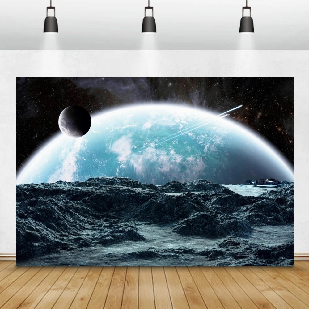 

Moon Earth Mountains Universe Little Astronaut Photography Backgrounds Birthday Party Decro Backdrops Photozone Photophone Props