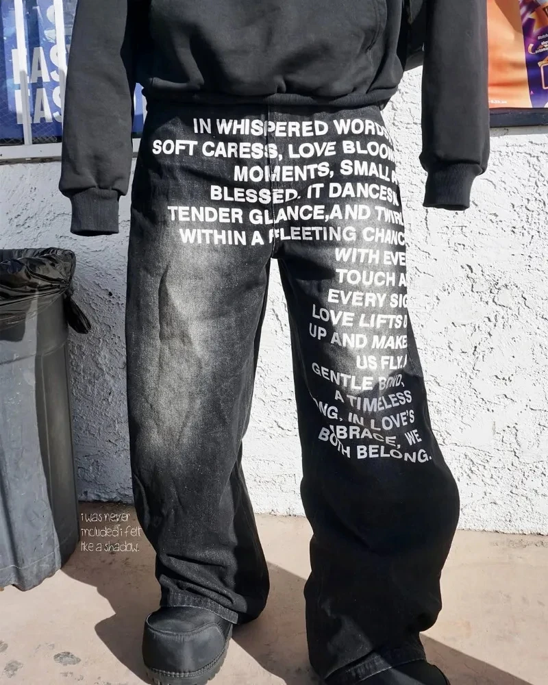 American Retro Patterned Alphabet Men Jeans Personalized Street Clothing Y2K Goth Men and Women Fashion Casual Pants