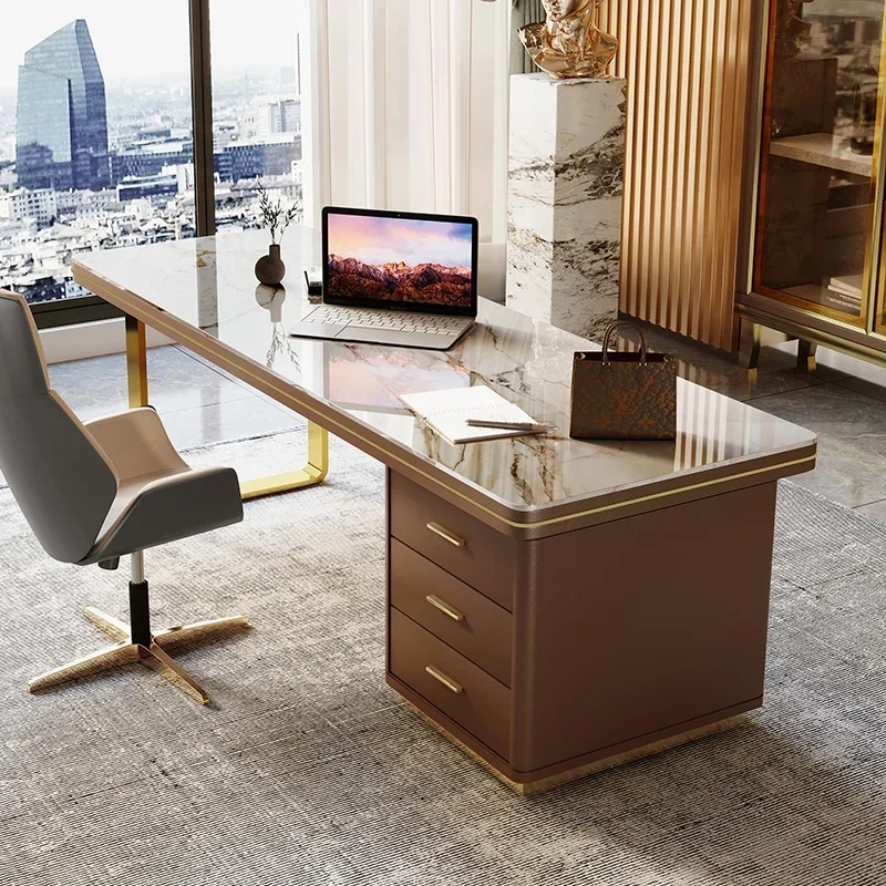 

Italian light luxury home desk rock slab office table and chair combination boss simple modern consultation writing desk