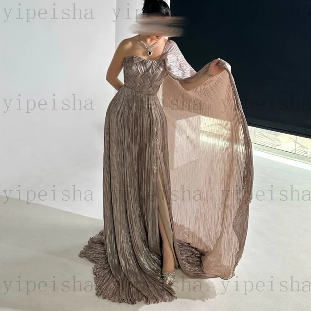Customized One-Shoulder Evening Dresses Pleat Draped Long Chiffon Prom Gown Modern Backless Side High Split Floor-Length Dress