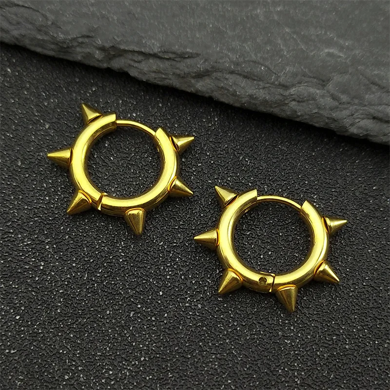 Rock Circle Hoop Earrings For Women Men Stainless Steel Gold Color Minimalist Tiny Round Punk Unisex Male Rock Earring Jewelry