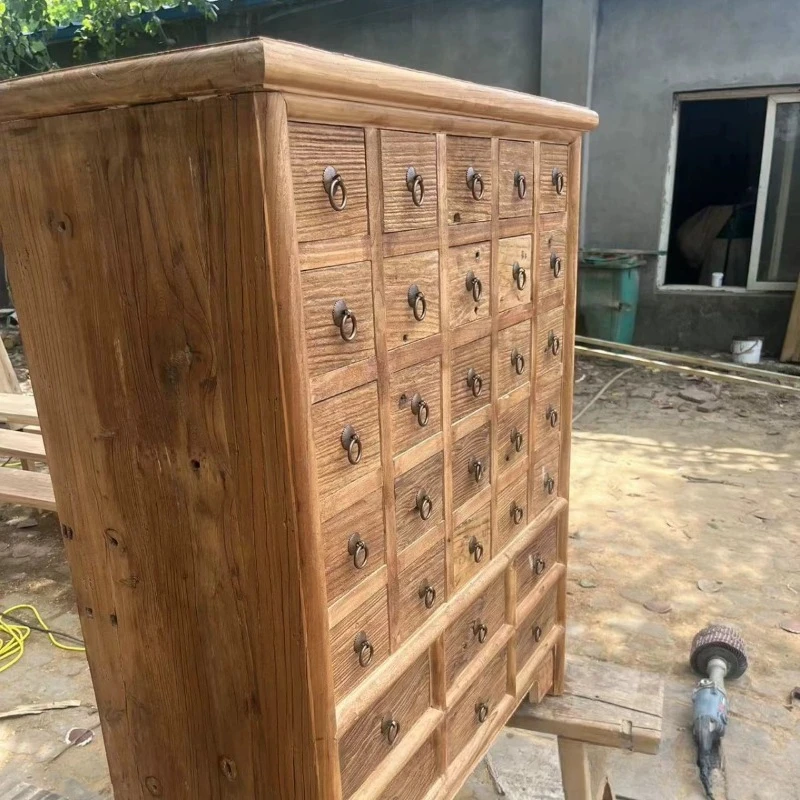 Old elm Chinese medicine cabinet multi-compartment classical Chinese medicinal materials display cabinet chest of drawers