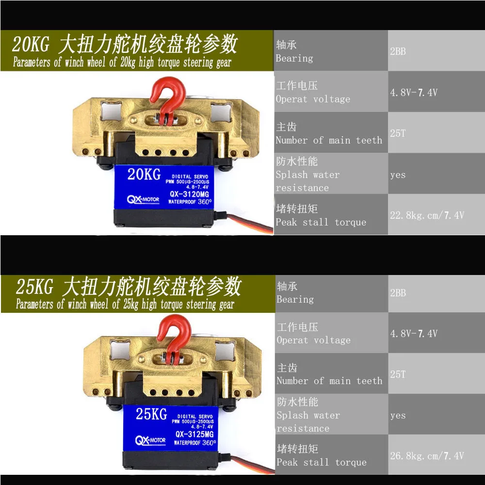 A Winch Wheel Digital steering gear 20 / 25 / 30 / 35kg 1 / 10 simulated climbing car trx4 brass bracket