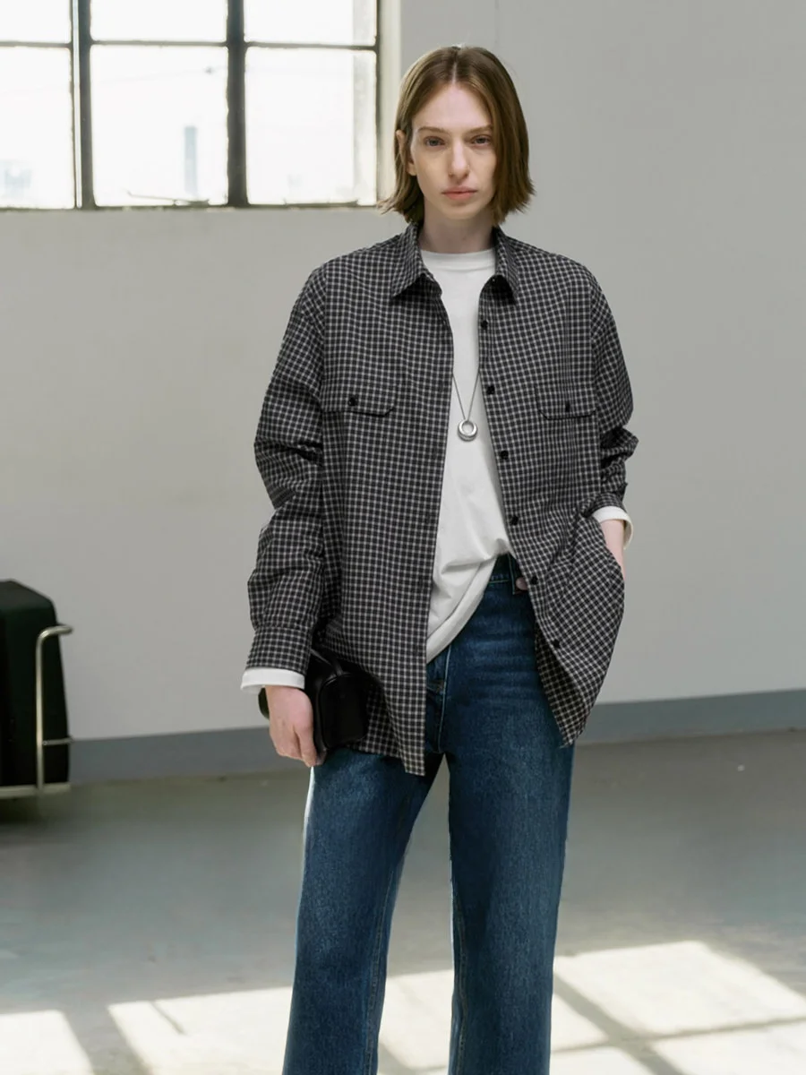 

Amyy Studios Classic Plaid Shirt Women's Loose Fit Long Sleeve Cotton Breathable Comfortable Flannel Checkered Pattern Coat