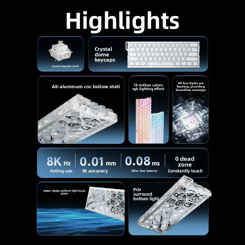 FGG Madlions MAD Light 60 Quattro Keyboard Magnetic Axis CNC Hollow Shell 8K PCB Surround Bottom Light Gaming Keyboard