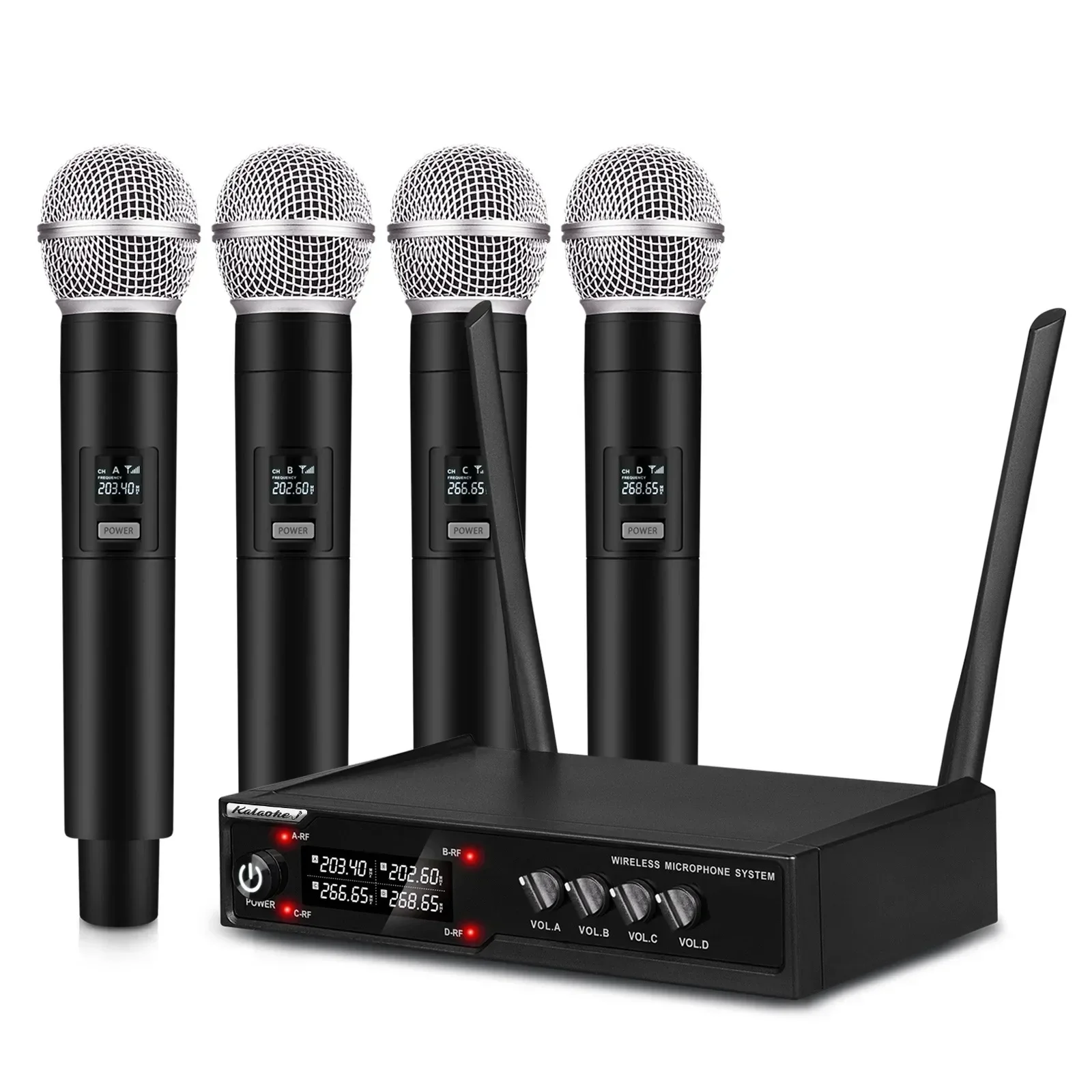 Audio 4-Channel Wireless Microphone System Handheld Mic 80M Range For Karaoke Speech Singing Portable Set