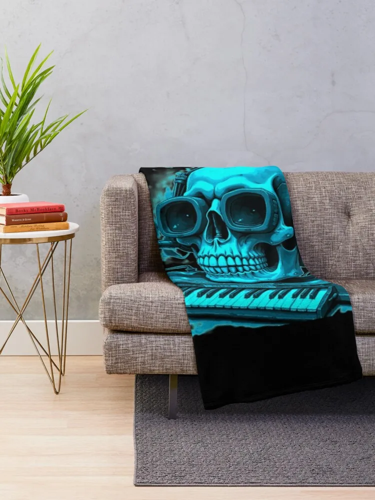 DJ Headphones Skull Blue Summer Vibe Throw Blanket Luxury Hairys Blankets