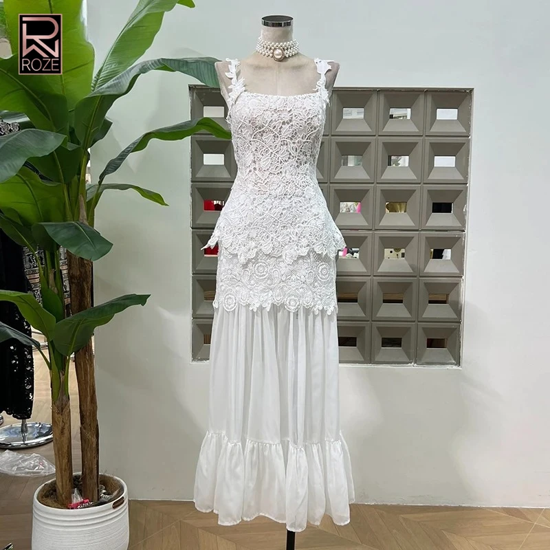 

Комплект платья без бретелек из 2 предметов — женское элегантное однотонное платье макси с прозрачной сеткой и кружевом с высокой талией