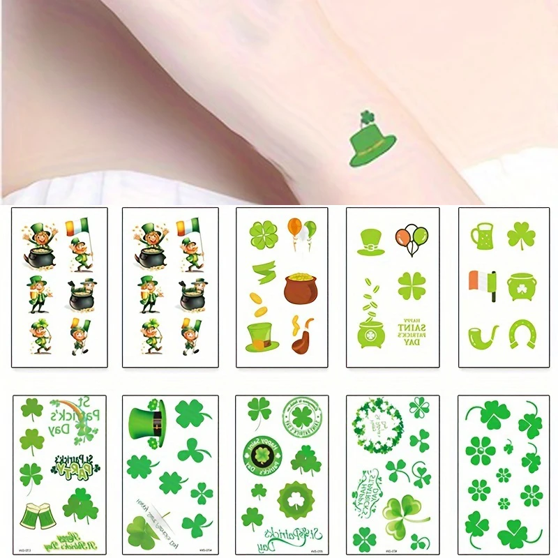 

День Святого Патрика, трилистник, кожа, татуировка, наклейка, временная и водонепроницаемая, ирландская вечеринка в честь Дня Святого Патрика, накладная татуировка, монета клевера