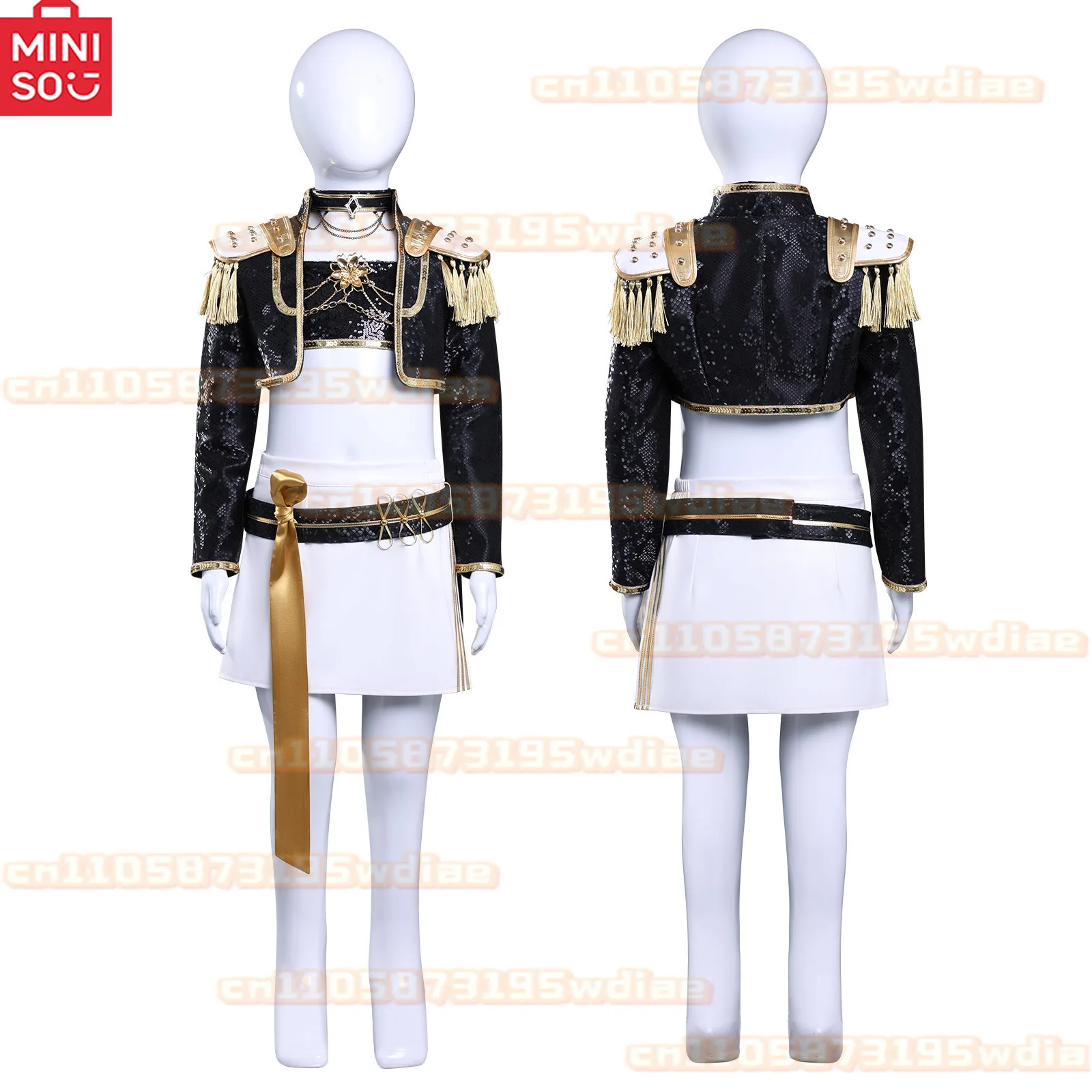 أزياء مينيسو 2025 الجديدة لفيلم KPop ميرا رومي زوي شيطان الصيادين التأثيرية للفتيات أزياء الهالوين للفتيات فستان ذهبي أسود