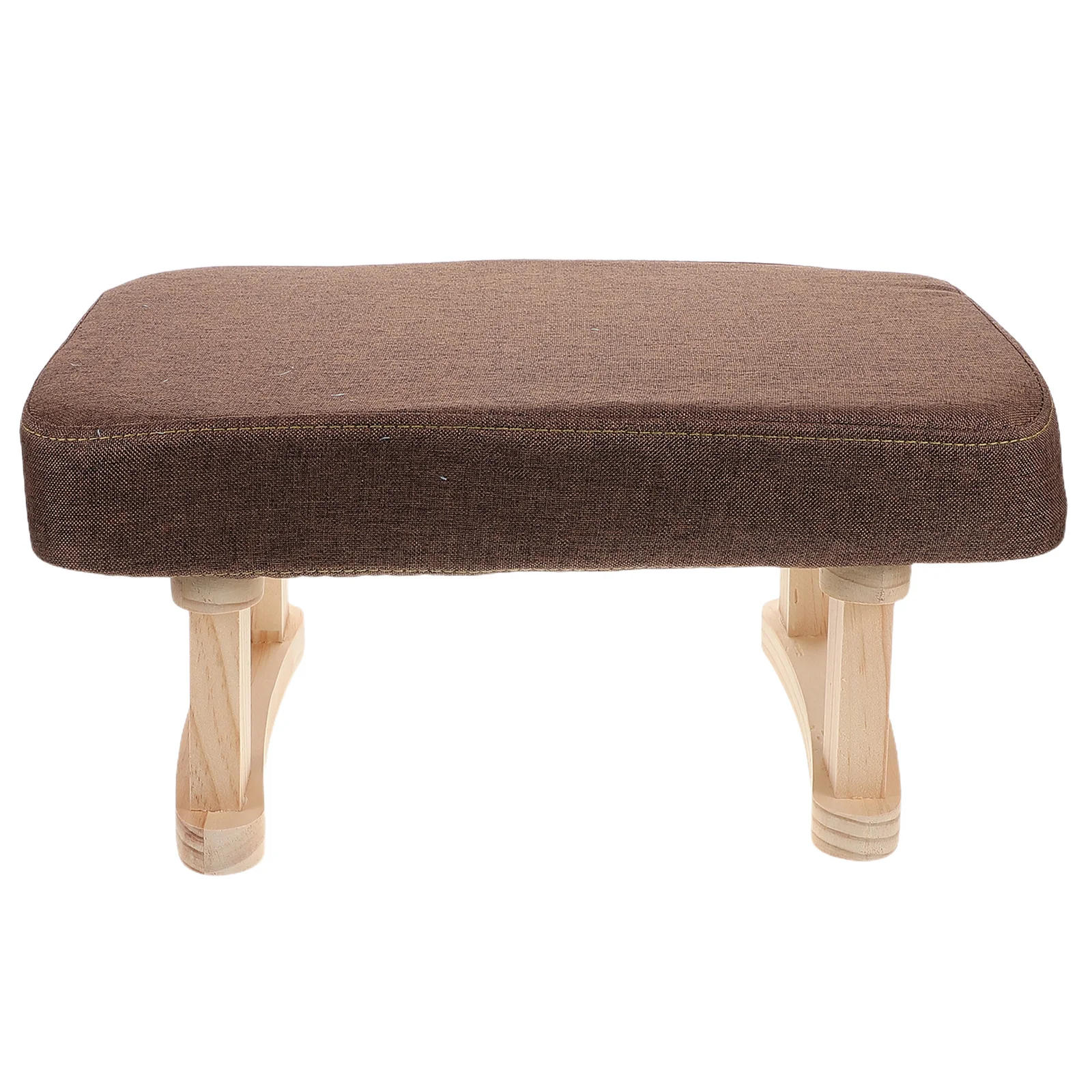 

Home Stool Low Height Solid Wood Legs Coffee Linen Fabric Padded Seat Short Footstool Vintage Small Bench Bedroom Living Room