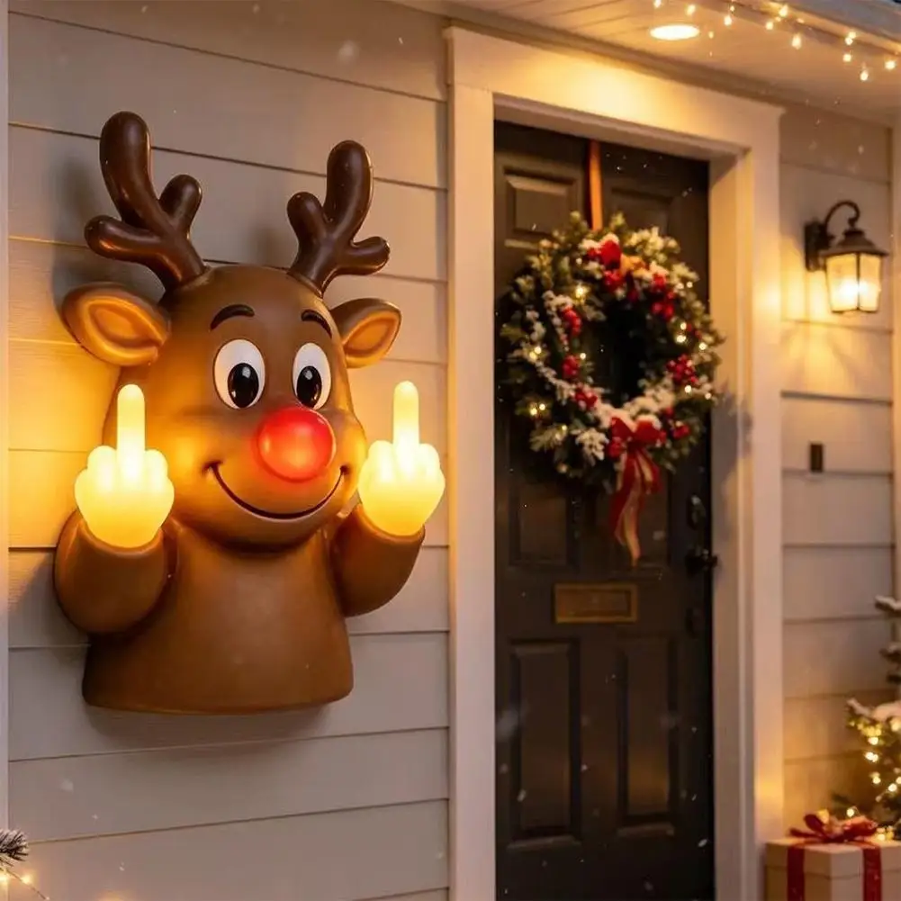 Creative Reindeer Middle Finger Decor Night Light,LED Christmas Hanging Ornament, Home Bedroom Tabletop Hanging Decor Party Gift