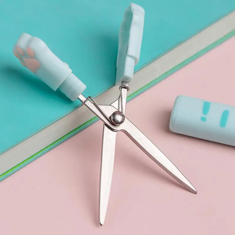 Kids Craft Scissors Multifunctional Craft Scissors Stainless Steel Portable Folding Kawaii Hand Cutters In 3 Colors For Paper