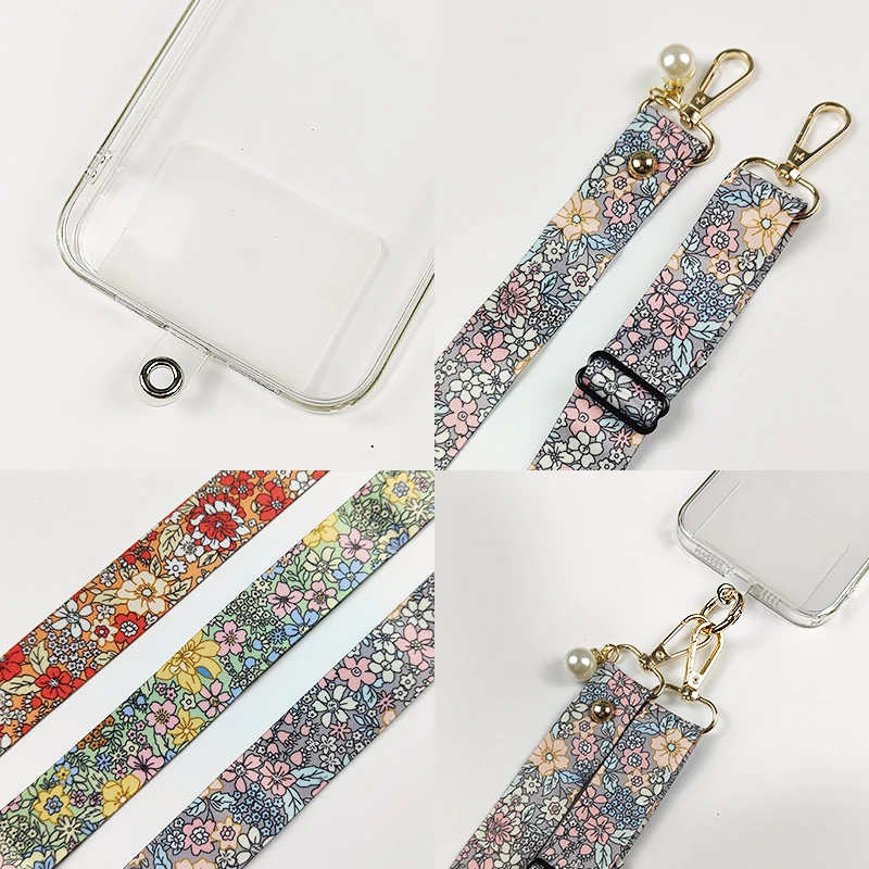 حزام حبل للهاتف الخلوي متقاطع مع الأزهار ، حبل معلق للرقبة قابل للتعديل مع مشبك حشية ، حبل حافظة عالمي مضاد للفقد