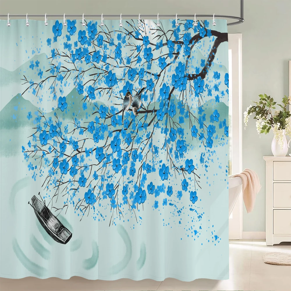 Colorful Flower Birds Peacocks Printing Shower Curtains Bath Curtain Waterproof Fabric 180X180cm ​Bathroom Decorate With Hooks