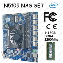 N5105 NAS Industrial Motherboard Multi Port Quad Core 6 LAN 2.5 Gigabit Firewall Msata SSD Support Soft Routing Or Rack Mount