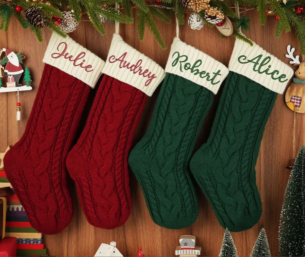 2024 Embroidered Christmas Stocking,Personalized Family Christmas Stockings,Knitted Stockings With Name,Knit Holiday Stocking