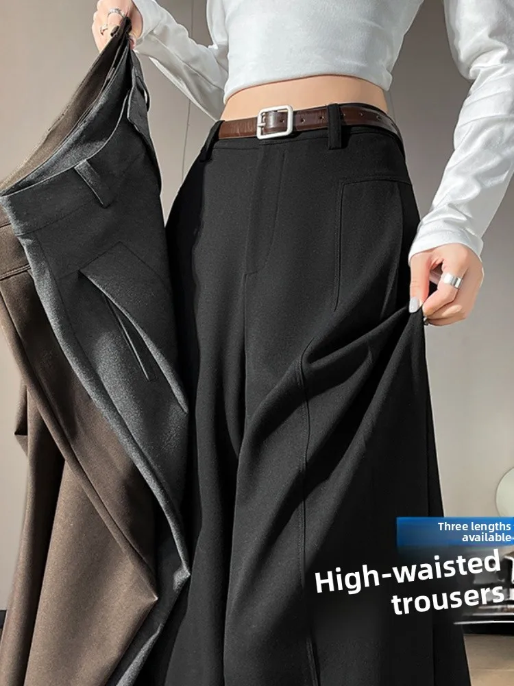 Black High Waist Draped Suit Pants Women's Spring Autumn 2026 New Style Trendy Small Size Wide Leg Pants Commute Style