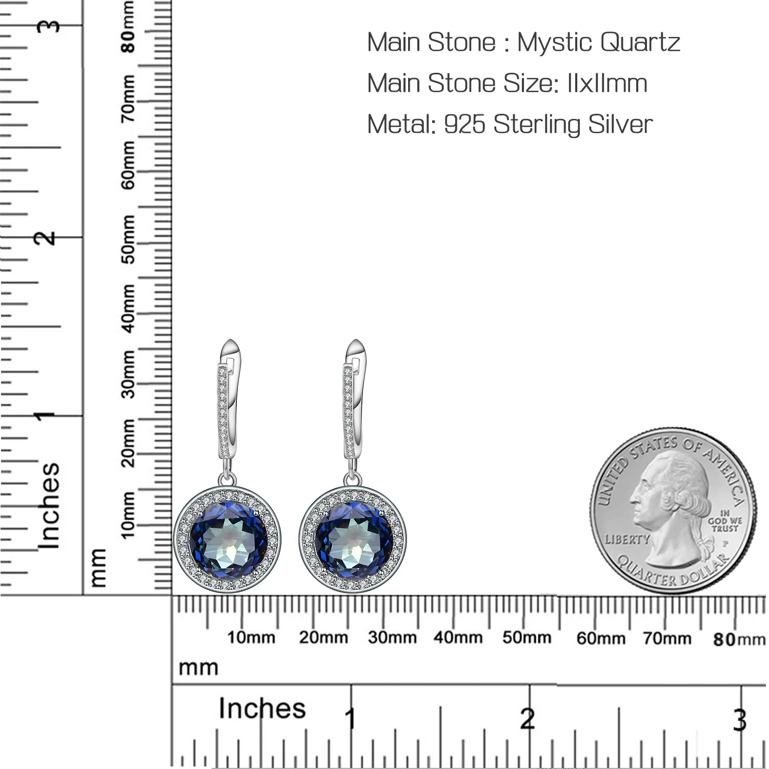 Gem\'s Ballet Natural Blueish Mystic Quartz Pure 925 Sterling Silver Rings Round Cut Gemstone Fashion Jewelry For Women Gift New