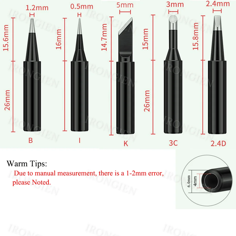 5pcs/set I+B+K+2.4D+3C Soldering Iron Tips for 900M 936 937 938 969 8586 852D Electric Soldering Iron Copper Welding Tips Black