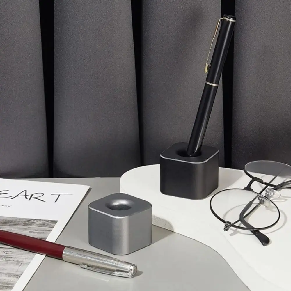 

Mini Aluminum Alloy Pen Holder Classic Square CEO Pen Organizer Fashion Multifunctional Desktop Ornament Bathroom