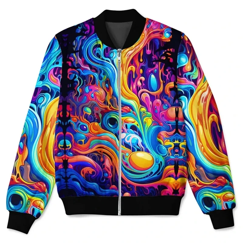 Funny Graffiti Pattern Jacket For Men Flower Historic Building 3D Printed Long Sleeves Harajuku Stand Collar Zipper Jackets Coat