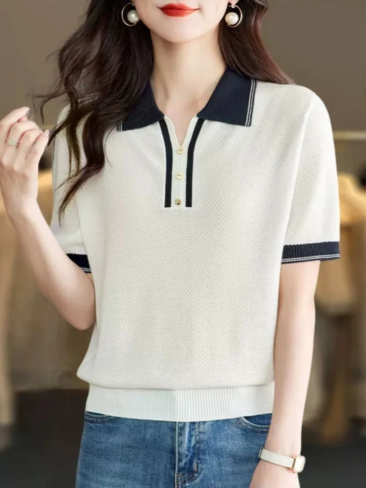 

Summer Ice Silk Ne ort Sve T-irt Women's Loose Casual ort Top Faionable And Sli Korean Sle Thin Body ...