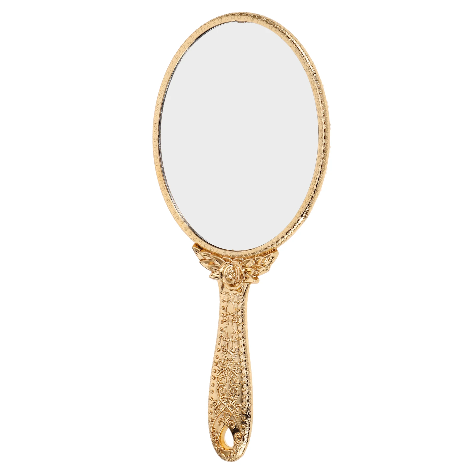 Espejo de mano de oro rosa para mujer, espejo portátil reflectante de diseño tallado Vintage para uso diario, 1 Uds.