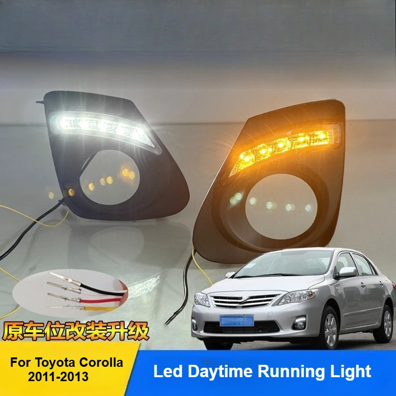 

Для Toyota Corolla 2011 2012 2013, светодиодные дневные ходовые огни, плавные указатели поворота, передние противотуманные фары, аксессуар для модификации DRL