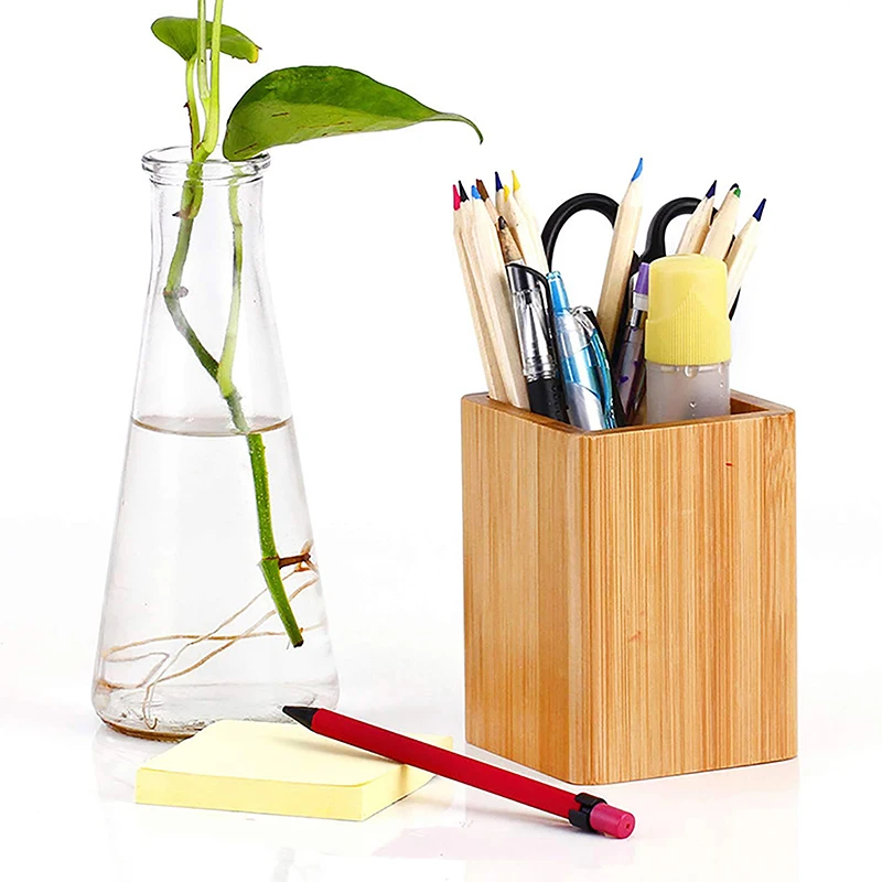 Organizador de escritorio multifuncional de bambú y madera para lápices y bolígrafos 2