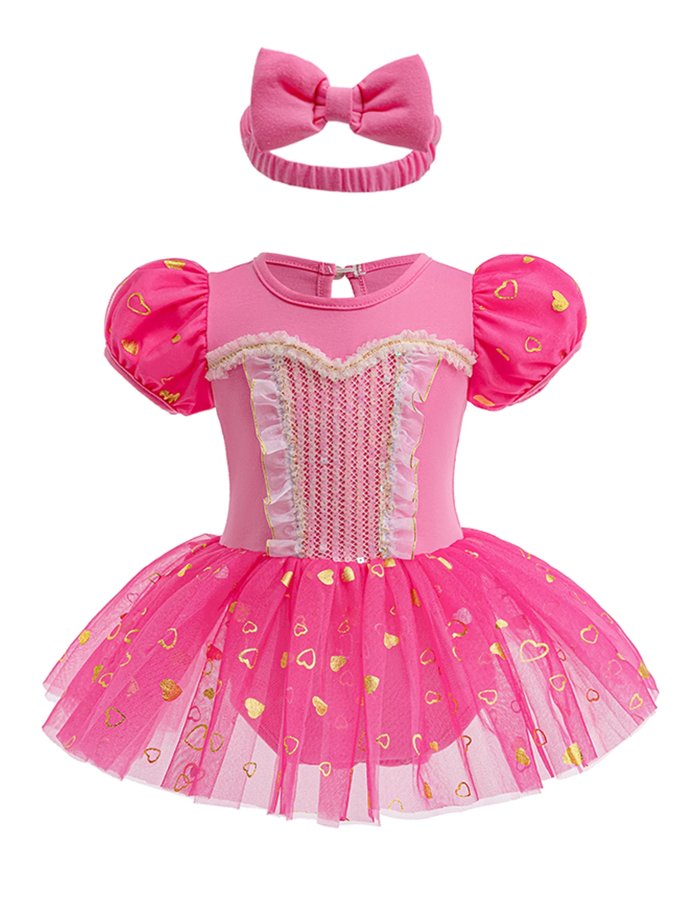 

Baby Girl Short Sleeve Crew Neck Bodysuit Set Soft and slightly Stretchy Romper Dress Includes Matching Headbands