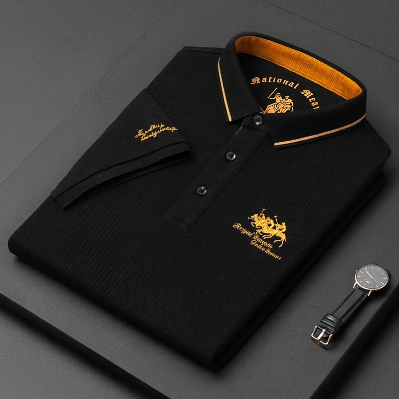 

High End Brand Men's Polo Shirt Lapel T-Shirt Summer New Exquisite Horse Embroid Short Sleeve Luxury Business Handsome Men'swear
