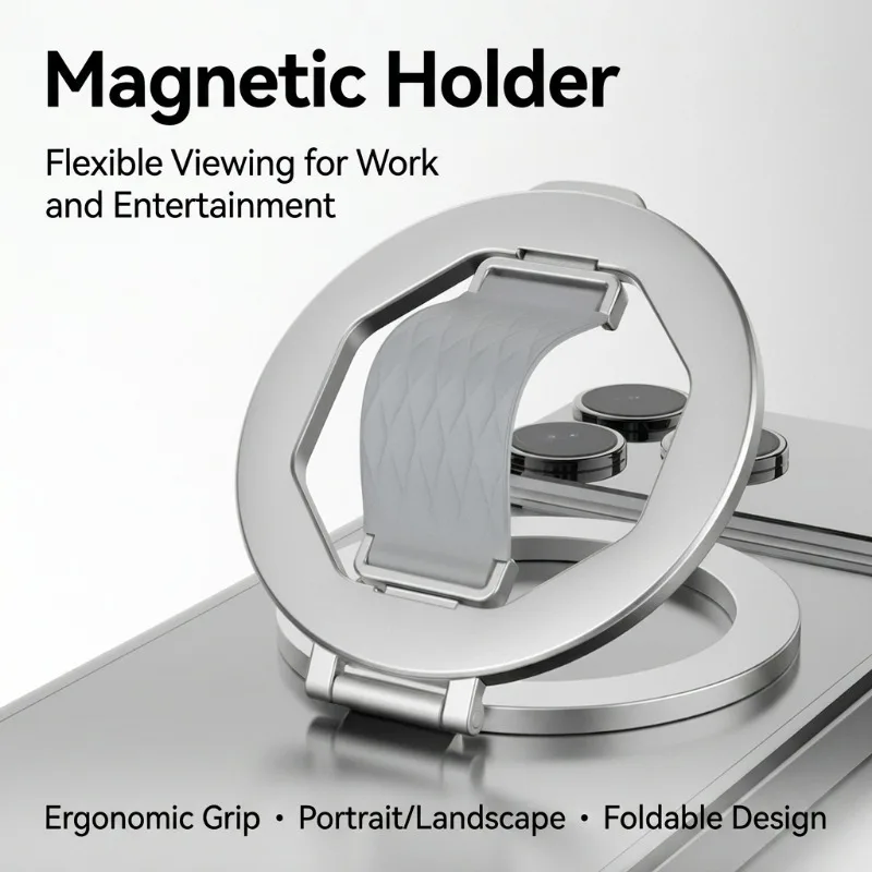 

Magnetic Foldable Finger Ring Holder Desktop Stand for MagSafe, with Adjustable Grip for iPhone Xiaomi, Portable Phone Bracket