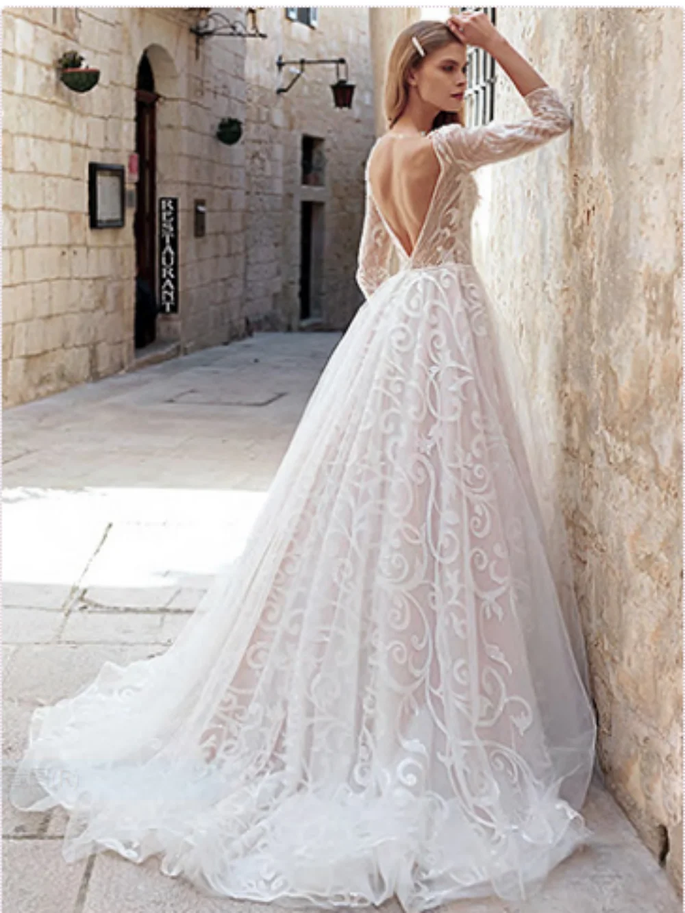 Sexy Backless Dress For Bride Classic Lace Appliques Sequins Bridal Gown Elegant A-line Long Wedding Dress Robe De Mariée