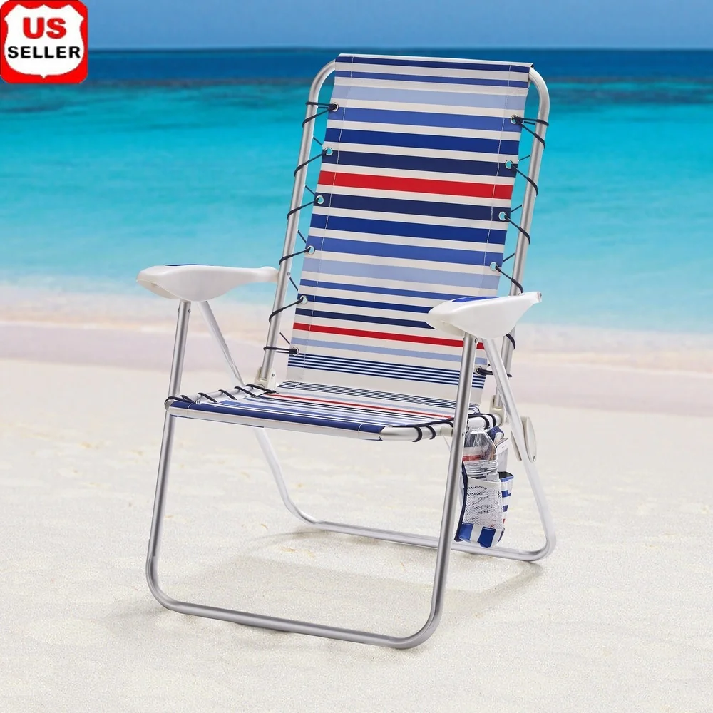 

Lightweight Aluminum Bungee Reclining Beach Chair with Storage Pockets Adjustable Folding Outdoor Seat Camping Patio Park