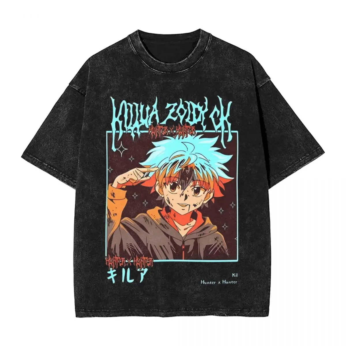 Anime Hunter X Hunter Killua Zoldyck Washed T Shirts T-Shirts 90s Manga Tee Shirt for Men Women Short Sleeve Harajuku Summer