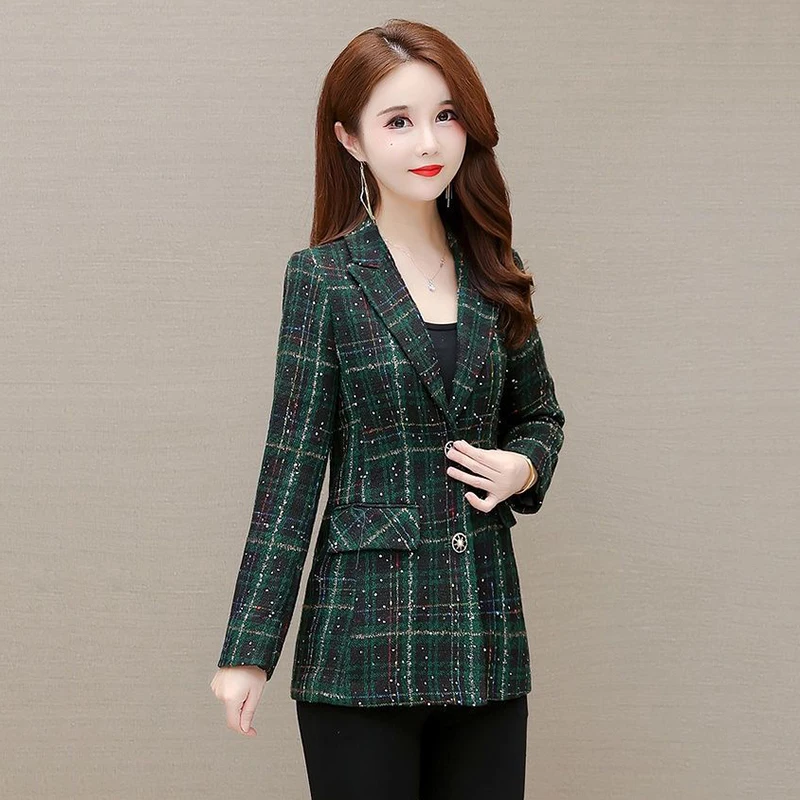 Plaid Suit Fashion Jacket Female 2023 Spring And Autumn New Slim Temperament Ladies Slim Joker Casual Suit Jacket Female Tide