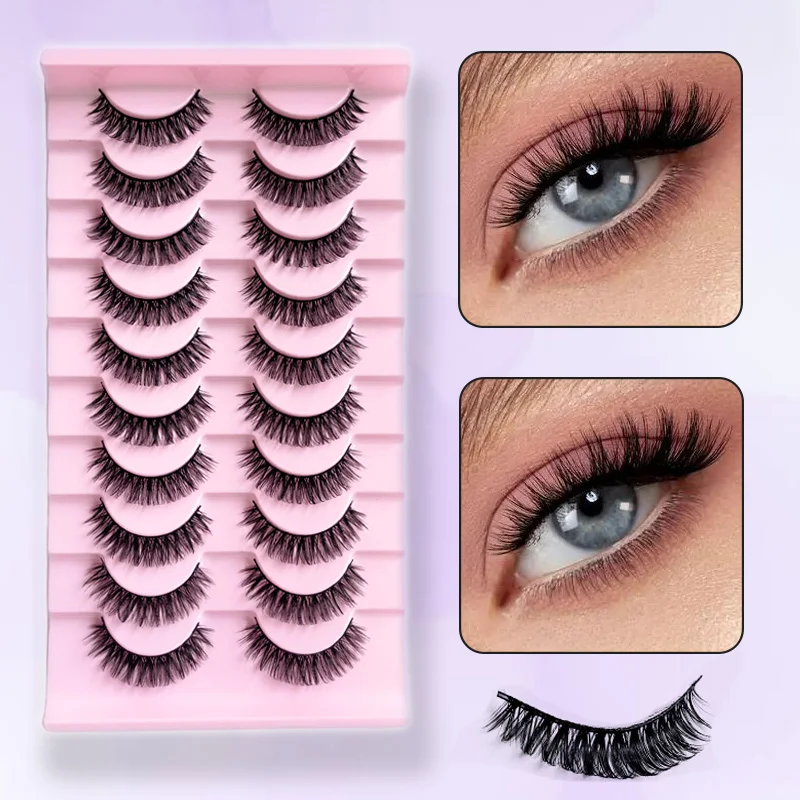 10 paires de faux cils, cils bouclés russes de haute qualité, réutilisables