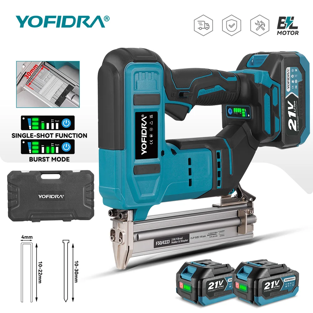 YOFIDRA 2-in-1 30mm Bürstenloser Elektro-Nagler/Heftgerät, Nagelpistole, Heftgerät für Rahmengestaltung, Elektrowerkzeug für Makita-Akku
