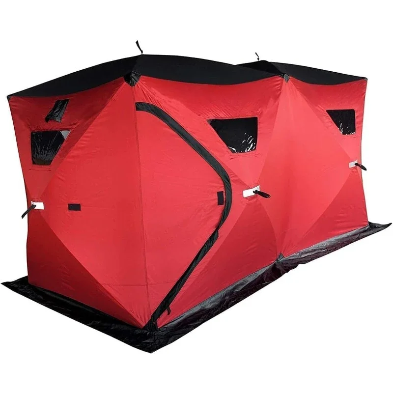 Pop-Up Hub-Style Ice Fishing Shelter, 68-112 Square Feet of Fishable Area, Portable 6-8 Person Ice Shanty