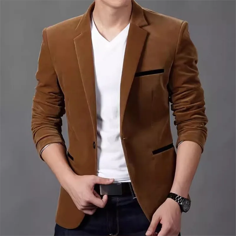 

Spring Autumn Men's Smart Casual Blazers Korean Style Corduroy Suit Jackets Male Slim Fit Single Button Blazer Outwear Coat Man