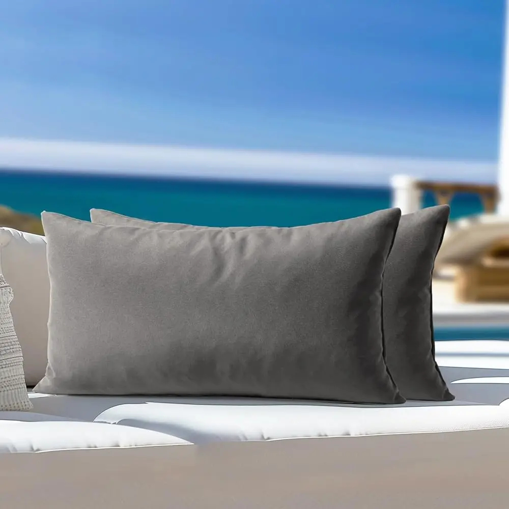 

Outdoor Pillows Set Of 2, 12''×20'' Waterproof Throw Pillows For Patio Furniture, Feathers And Down Filled Decorative Premium