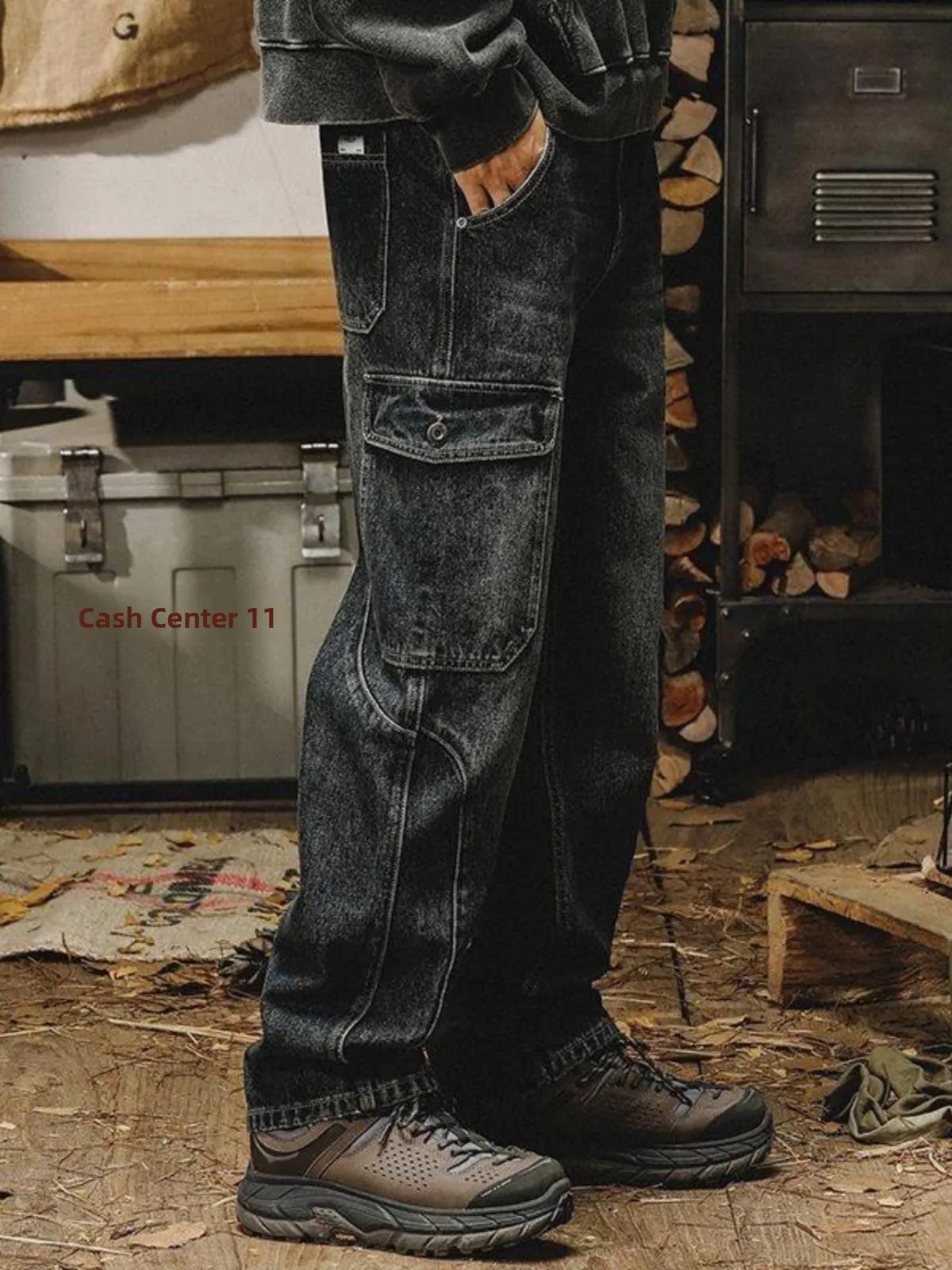

American Sle Retro Workwear Jeans Men's Loose Straight Leg Large Size Autumn Winter New Multi ket Trendy Brand Wide Leg ...