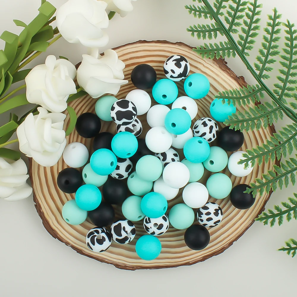 50Pcs 12MM Round Silicone Beads Leopard Print Round Ball Pearl DIY Chewable Baby Safe Teether Toys Baby Teething Beads Accessory