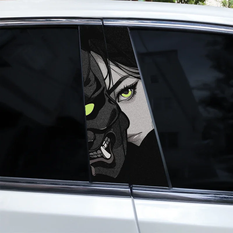 2pcs Mask Green Eyes Vinyl Car Pillar Stickers Personalized DIY Decals for Car Window Pillar Exterior Styling Decor Accessories