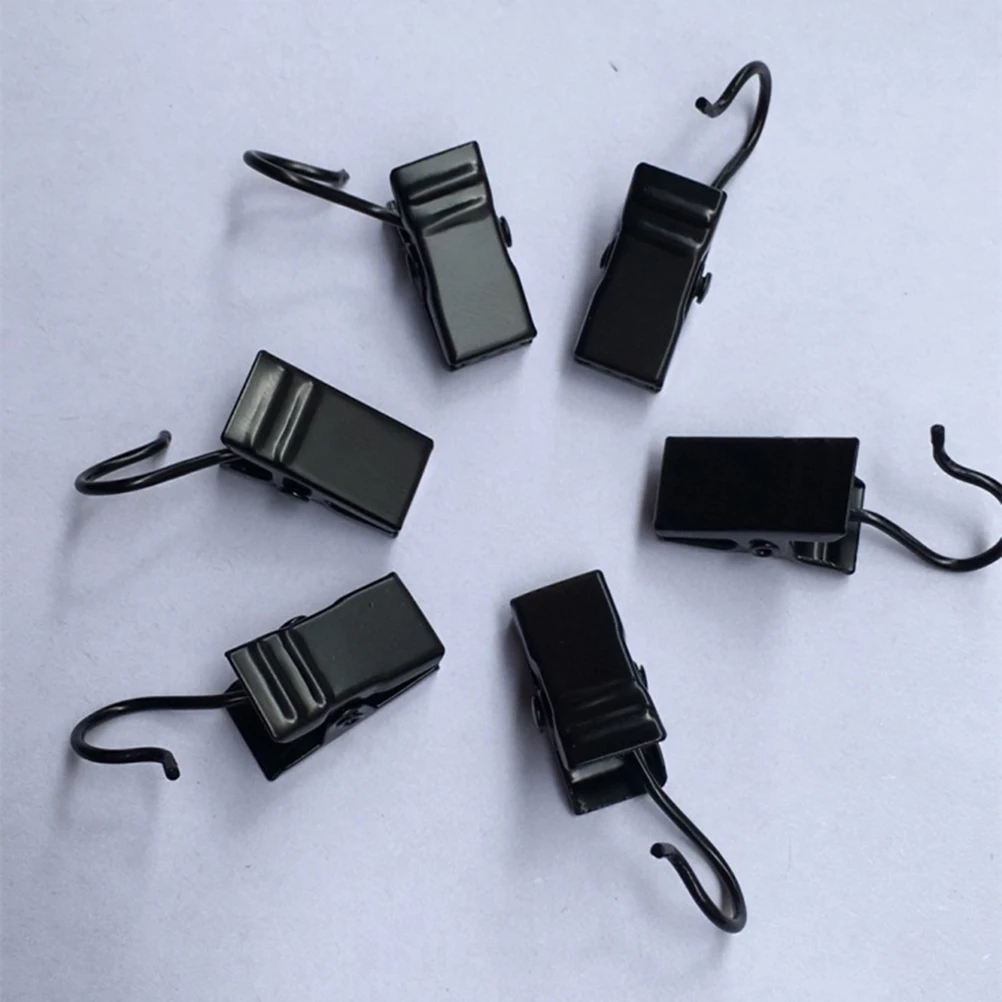 

100pcs Curtain Clips Hanger Black Iron Hooks Pothook Shower Easy Install Strong Metal Hardware Accessories
