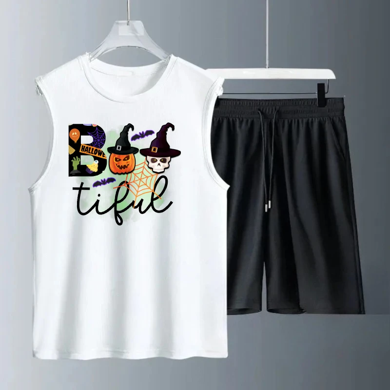 بدلة صدرية رجالية صيفية بدون أكمام مطبوعة Be Tiful تانك توب + مجموعة ملابس شورت طقم رياضي ملابس بالتنقيط سريع الجفاف #1