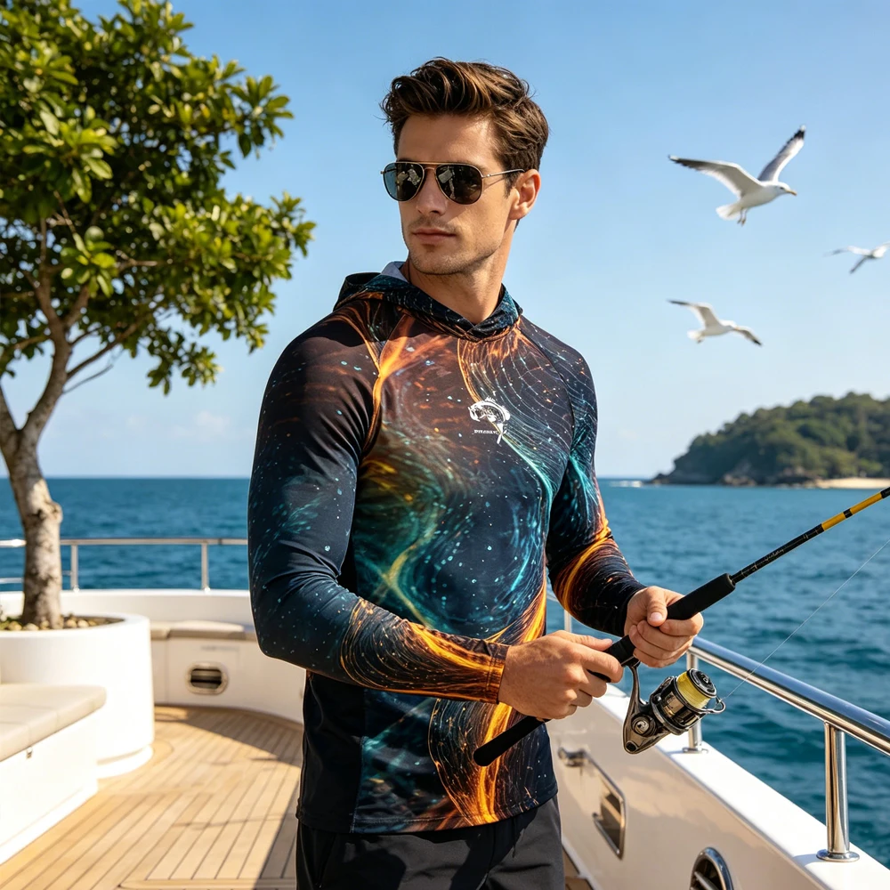 Men UV Hoodie Long Sleeve Hooded Fishing Shirt UPF50 Sun Protection Fishing Hoodie Breathable Fishing Wear Clothing for Fishing