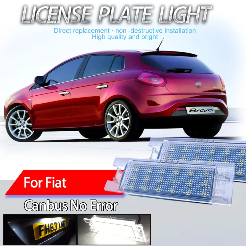 

2Pcs Canbus No Error Car LED License Plate Light Lamp For Fiat Bravo 2007-2014 Grande Punto Evo 2009-2012 500L Doblo Croma Marea